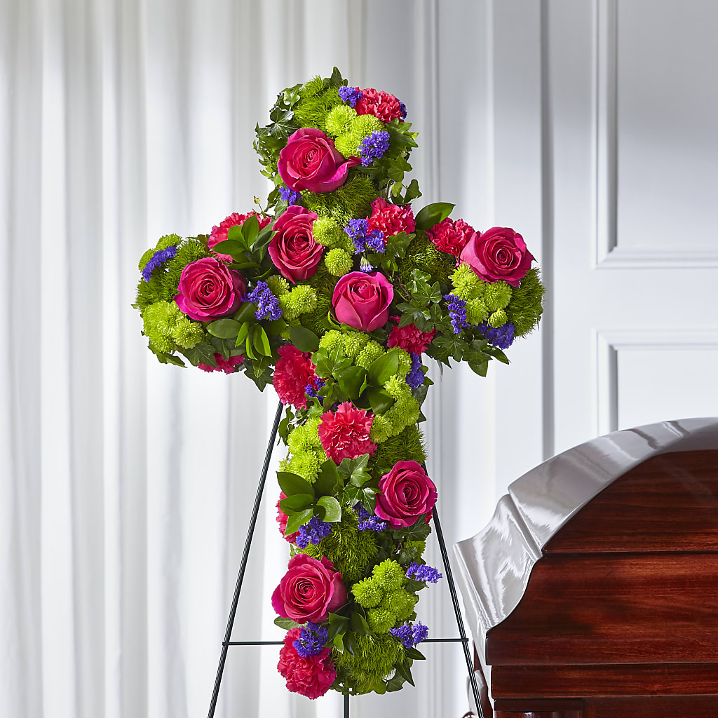Tribute Rose Floral Cross – NEIL'S FLOWERS AND GREENHOUSES, Kingston ON