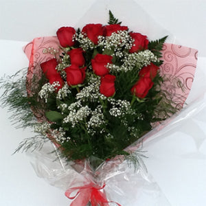 Dozen Premium Roses with Babys Breath